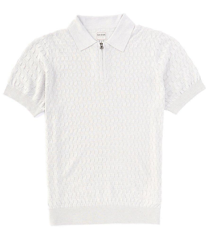 Guess Short Sleeve Checkered Zip Kyle Polo Shirt Product Image