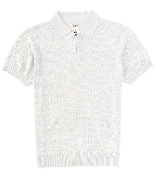 Guess Short Sleeve Checkered Zip Kyle Polo Shirt Product Image