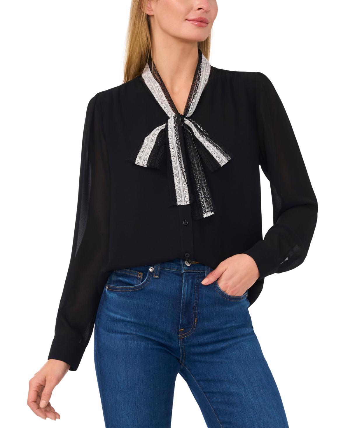 CeCe Womens Tie-Neck Long-Sleeve Blouse product image