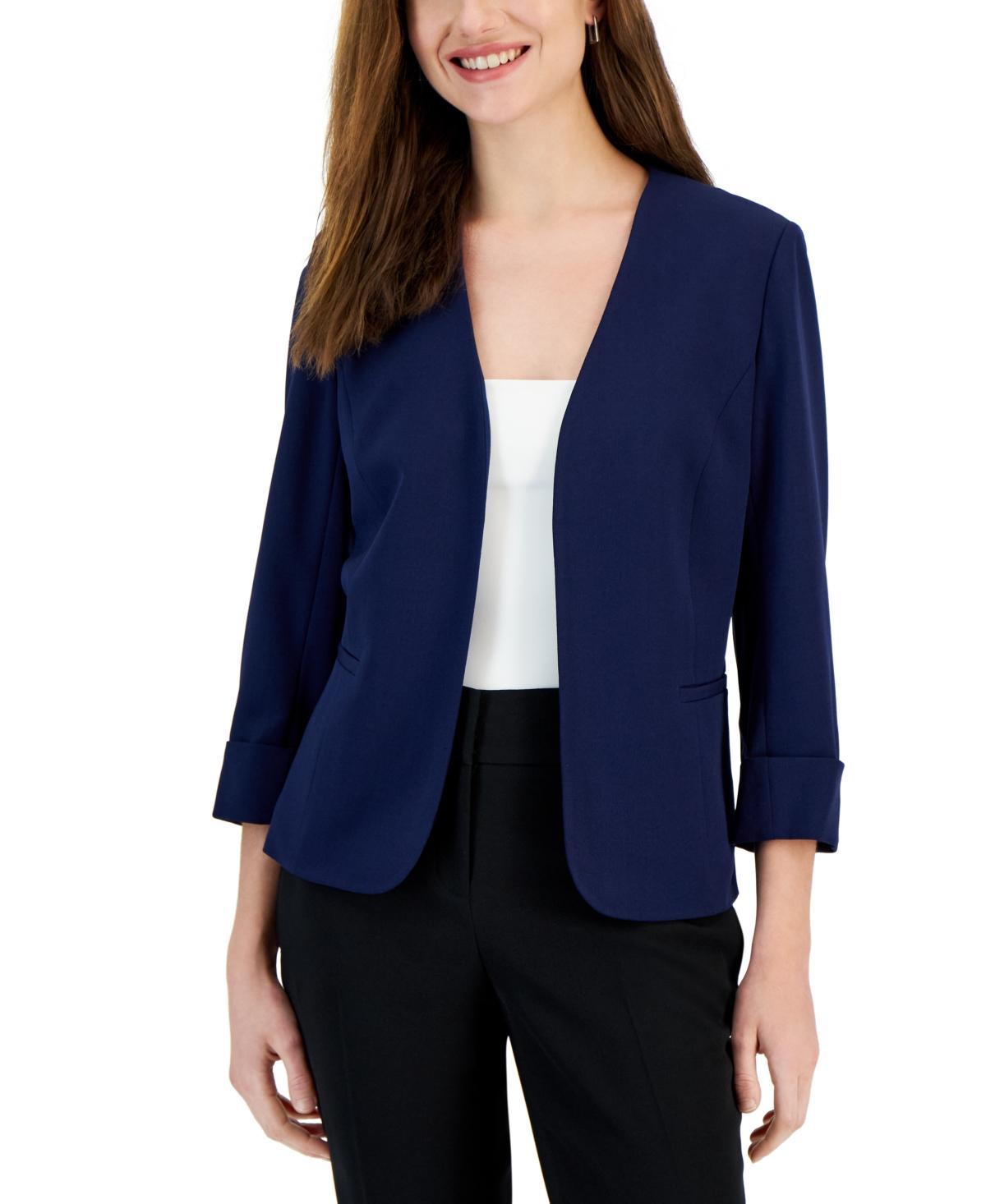 Kasper Womens Stretch Crepe Open-Front Roll-Sleeve Jacket Product Image