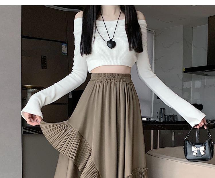 High Rise Plain Ruffle Asymmetrical Maxi A-Line Skirt Product Image