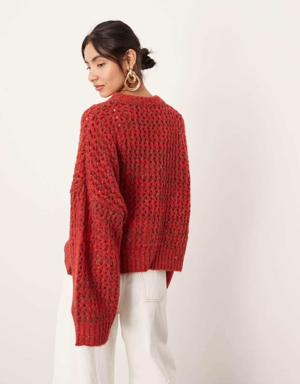 ASOS EDITION knitted open stitch oversized boxy sweater in red Product Image