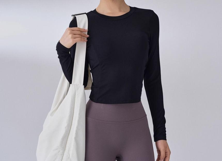 Long Sleeve Crew Neck Plain Cutout Sport Crop Top Product Image