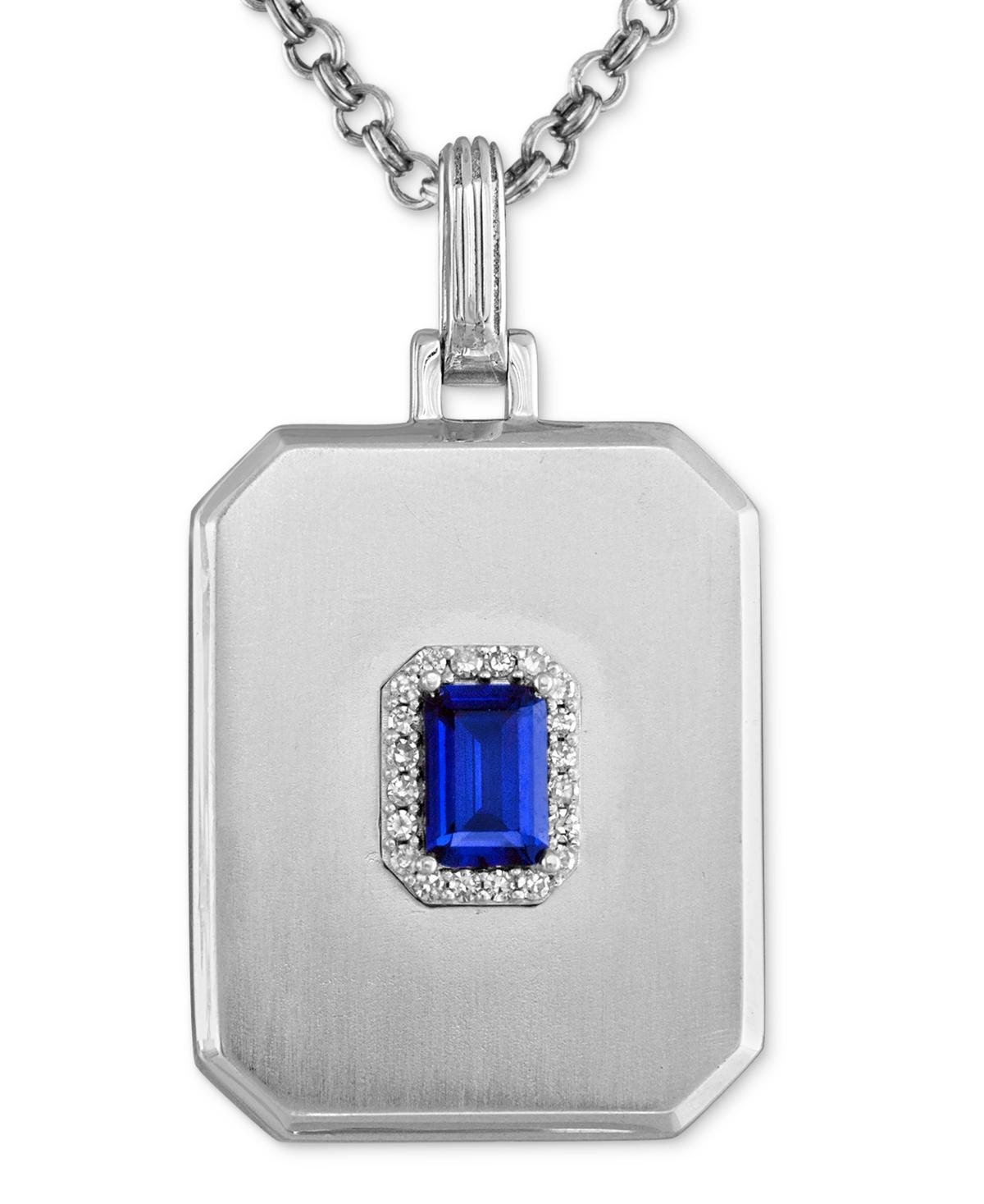 Esquire Mens Jewelry Lab-Created Sapphire (5/8 ct. t.w.) & Diamond (1/10 ct. t.w.) Halo Dog Tag 22 Pendant Necklace in Sterling Silver, Created for Product Image