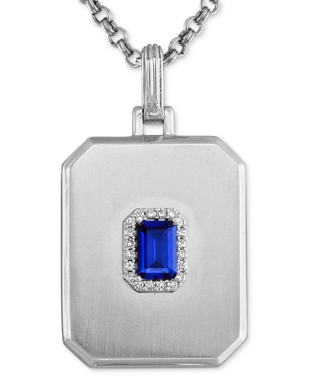 Esquire Mens Jewelry Lab-Created Sapphire (5/8 ct. t.w.) & Diamond (1/10 ct. t.w.) Halo Dog Tag 22 Pendant Necklace in Sterling Silver, Created for Product Image