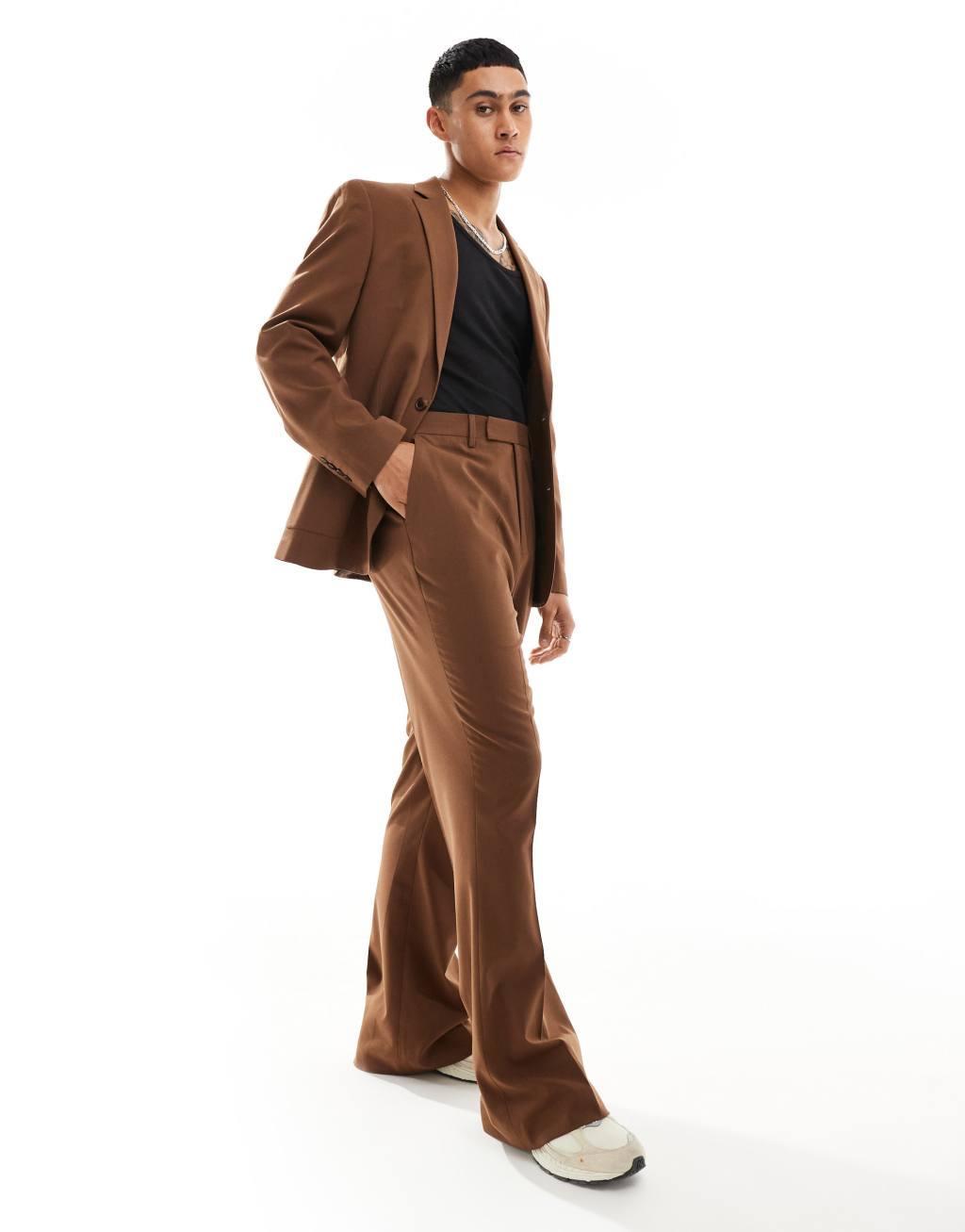 ASOS DESIGN high waist flare suit pants in chocolate brown Product Image