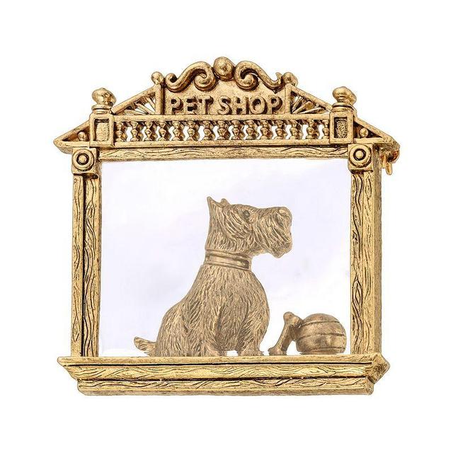 1928 Gold Tone Dog in Pet Shop Window Pin, Womens Product Image