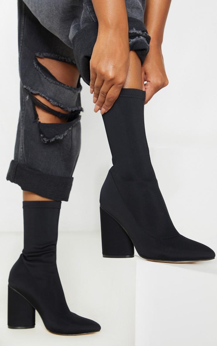 Black Chunky Block Heel Sock Boot product image