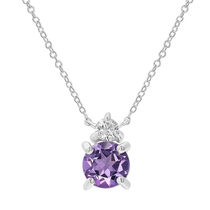 Gemistry Sterling Silver Stone & Cubic Zirconia Round Pendant Necklace, Womens Purple Product Image