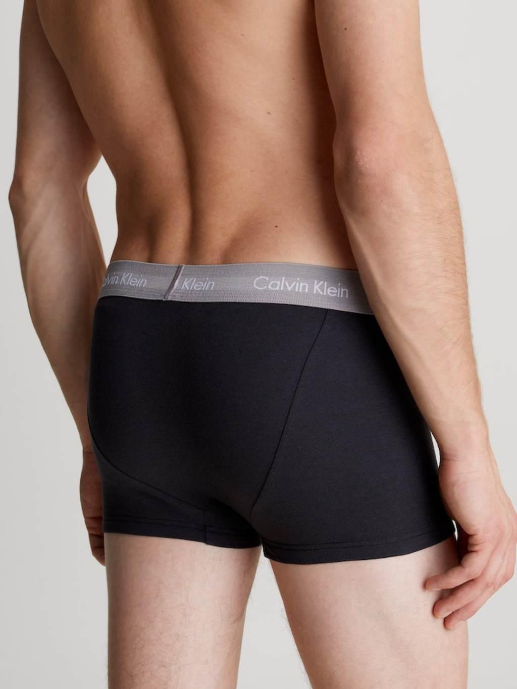 Calvin Klein cotton stretch trunks 3 pack in black with colored waistband Product Image