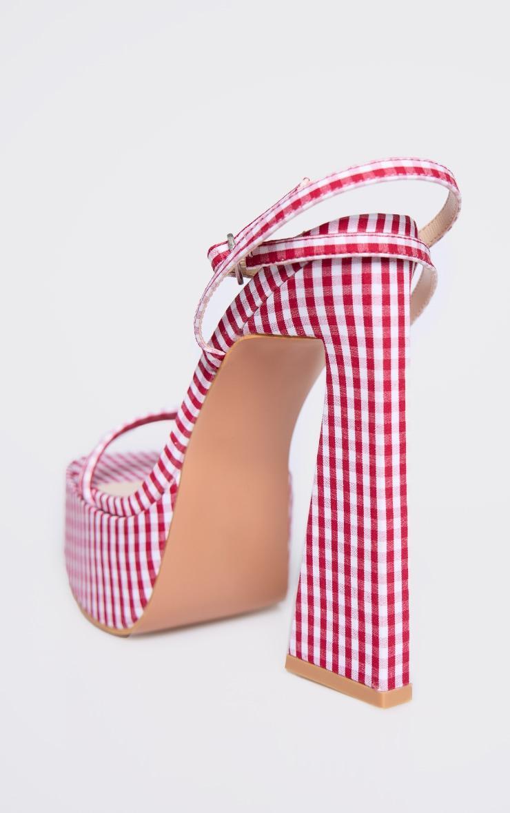 Red Gingham Square Toe Platform Heeled Sandals Product Image