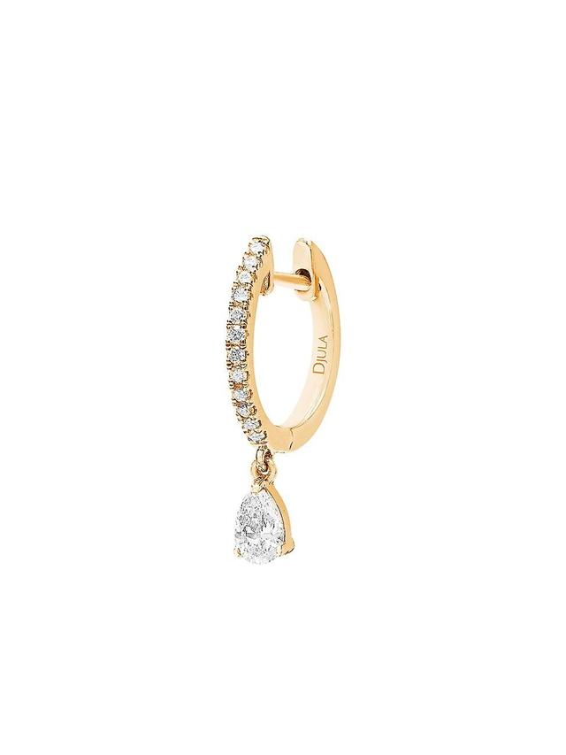 Womens Glam Rock 18K Yellow Gold & Diamond Hanging Pear Single Hoop Earring Product Image