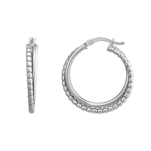 Argento Forte Platinum Over Silver Beaded Hoop Earrings, Womens, Silver Tone Product Image