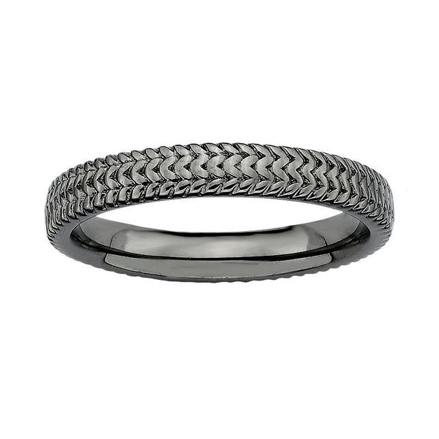 Stacks & Stones Ruthenium-Plated Sterling Silver Textured Stack Ring, Womens Black Product Image