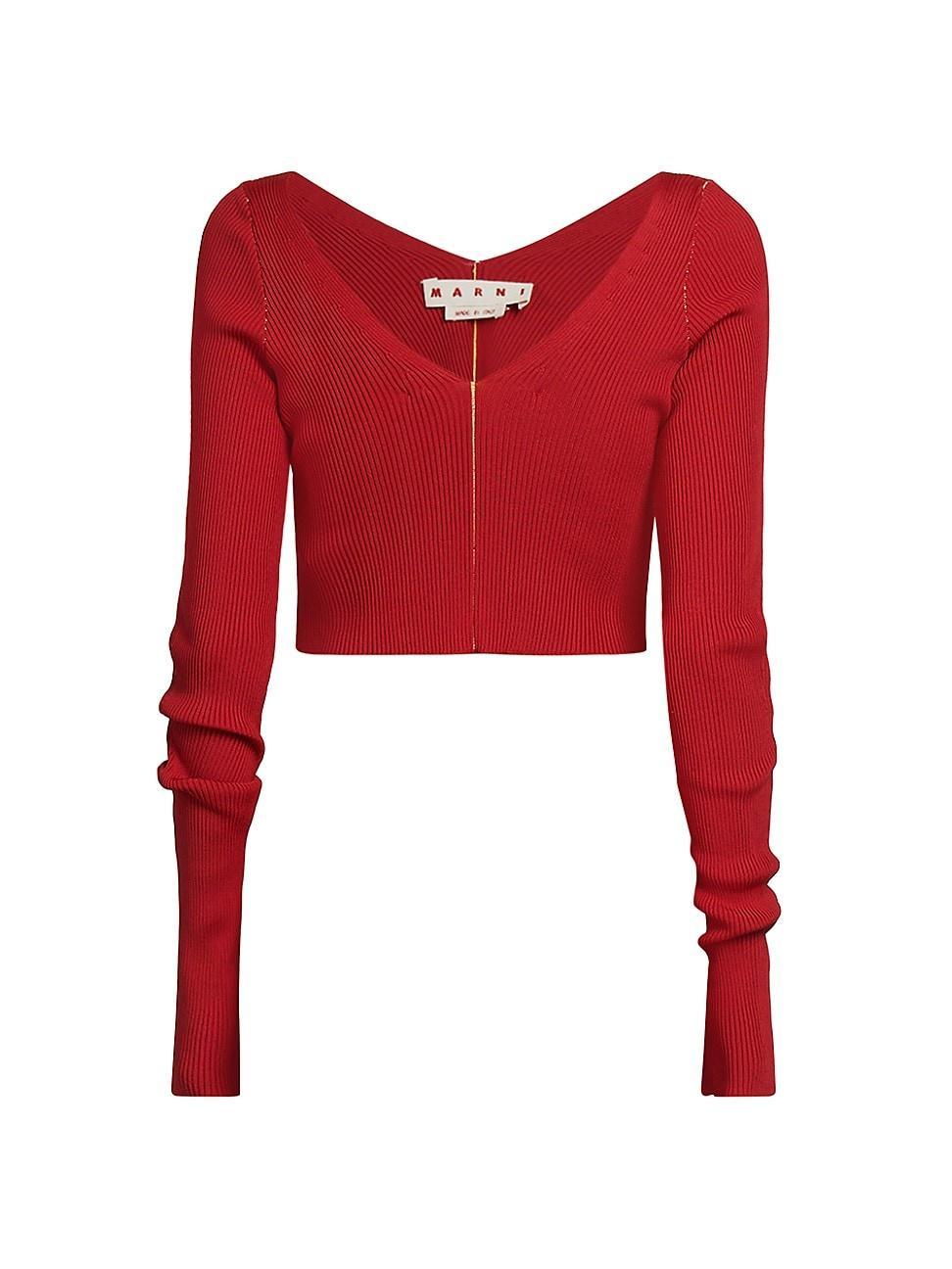 Womens Cropped Ribbed Metallic Sweater product image