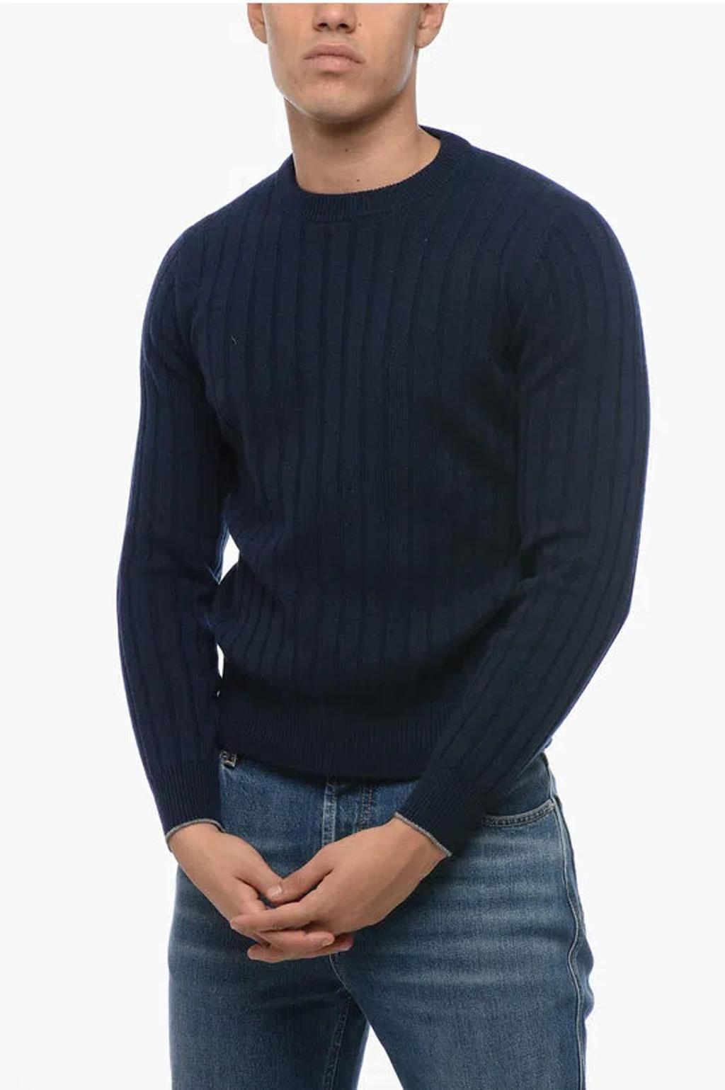 Ribbed Cashmere Sweater In Blue Product Image