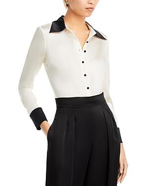 Alice + Olivia Willa Contrast Trim Stretch Silk Button-Up Shirt Product Image