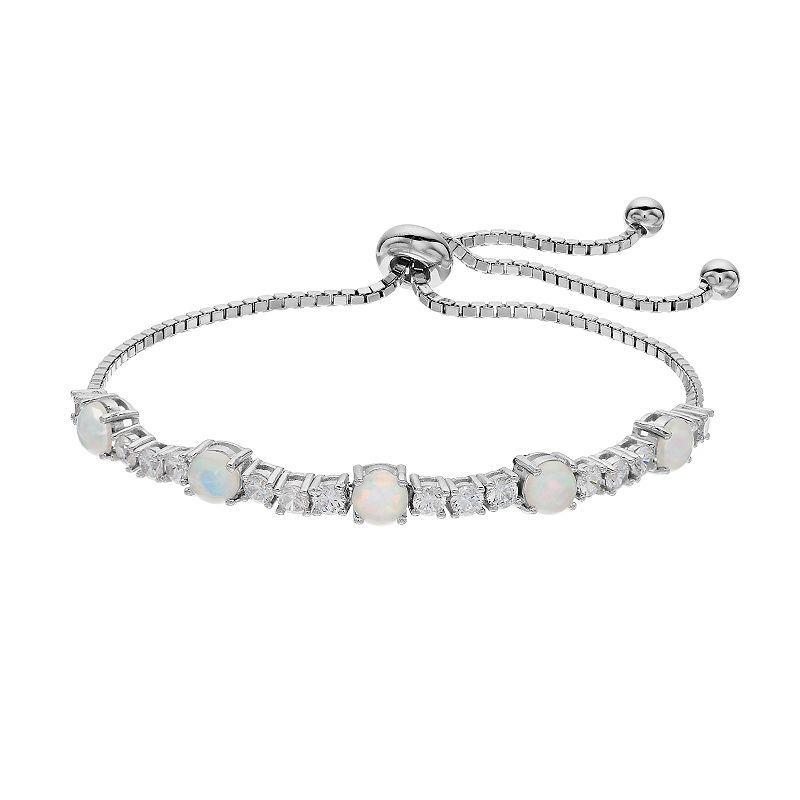 Sterling Silver Lab-Created Opal Bolo Bracelet, Womens Product Image