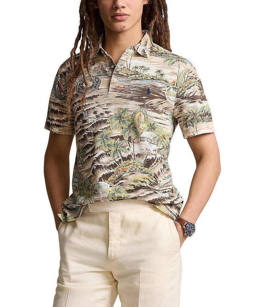 Polo Ralph Lauren Classic Fit Beach Print Mesh Short Sleeve Polo Shirt Product Image