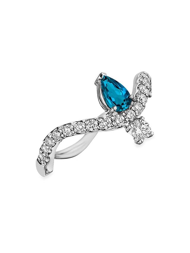 Womens Mirage 18K White Gold, Diamond & Blue Topaz Ring Product Image