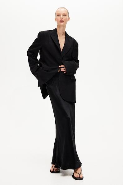 H & M - Satin Maxi Skirt - Black Product Image