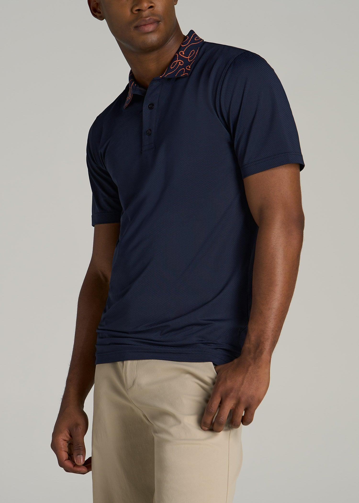 Jacquard Knit Collar Golf Polo Shirt for Tall Men in Evening Blue Product Image