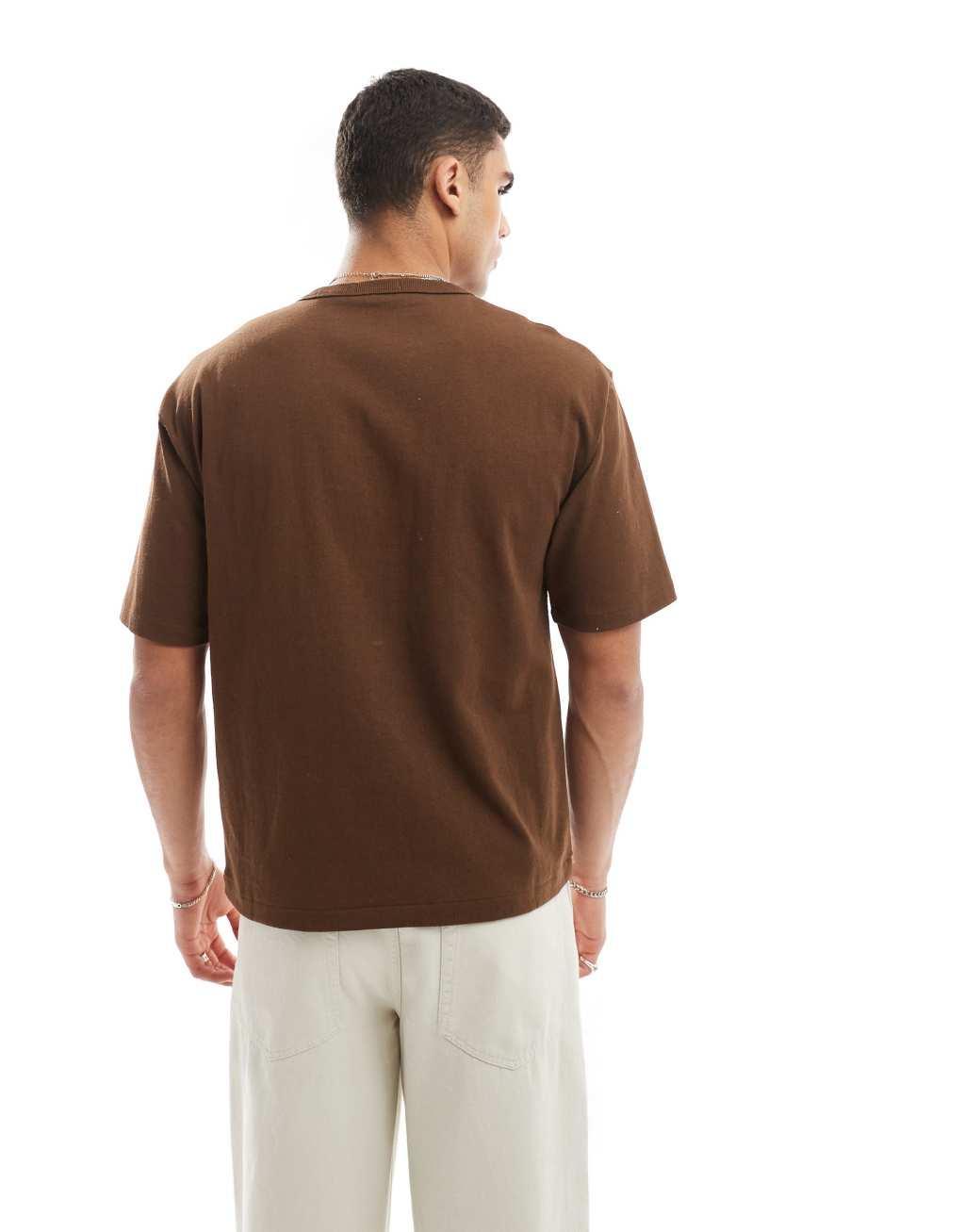 Polo Ralph Lauren script player logo heavyweight relaxed oversized t-shirt in brown Product Image