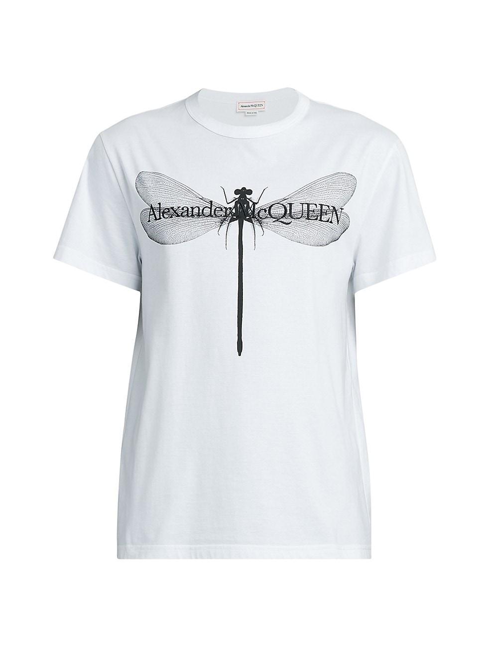 Alexander McQueen Dragonfly Embroidered Cotton Graphic T-Shirt Product Image