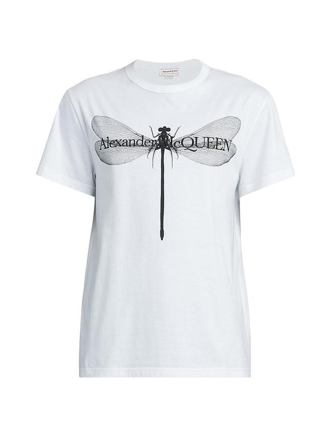 Alexander McQueen Dragonfly Embroidered Cotton Graphic T-Shirt Product Image