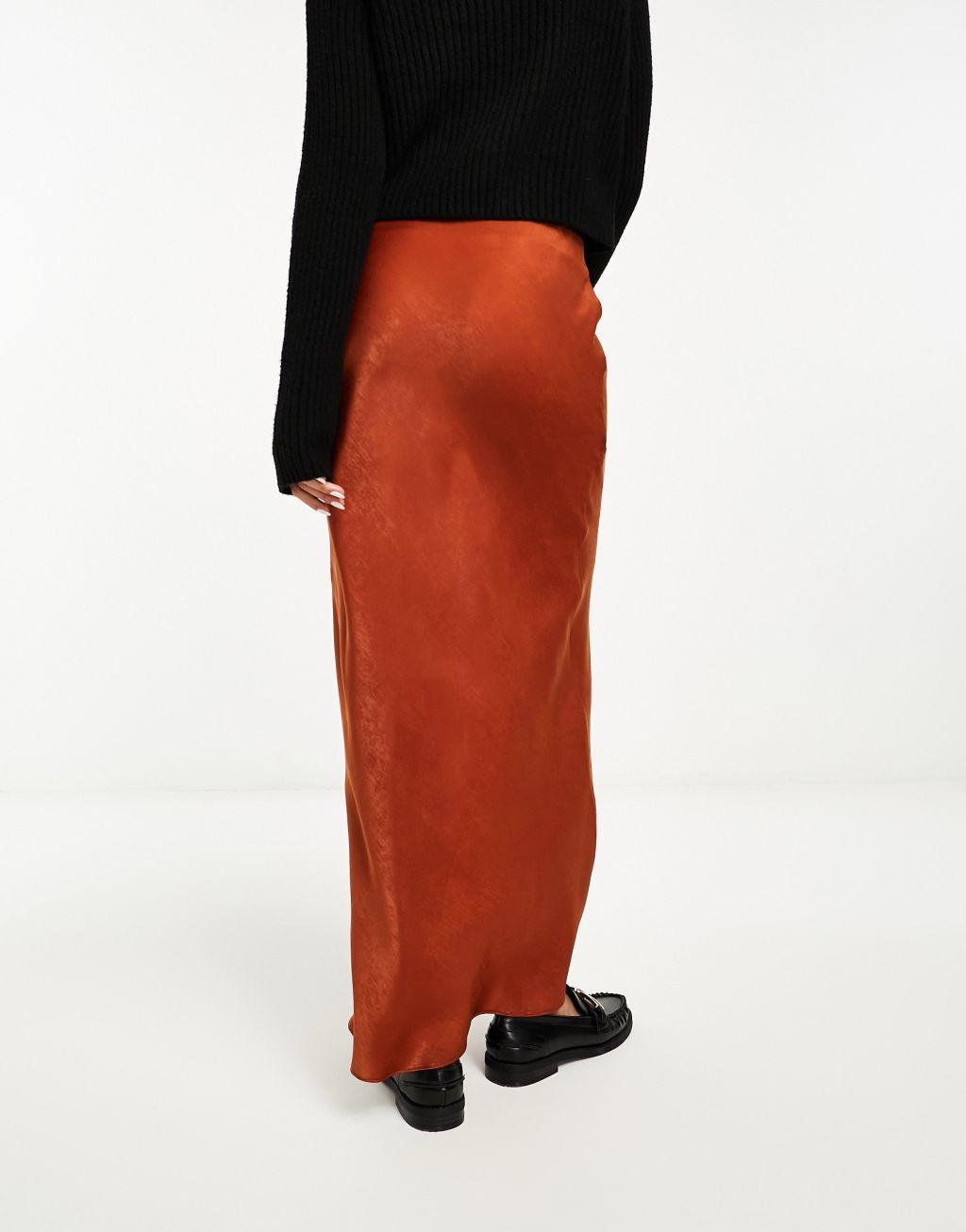 ASOS DESIGN satin bias maxi skirt in rust Product Image