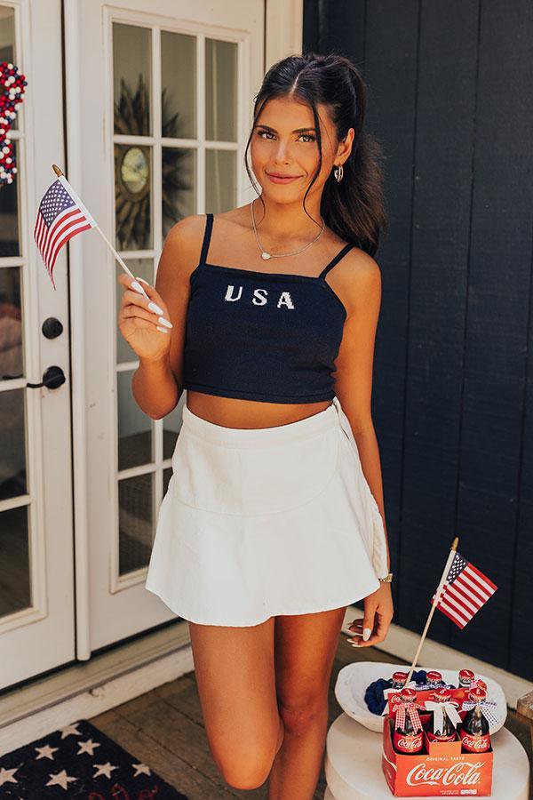 USA Knit Crop Tank in Navy Product Image