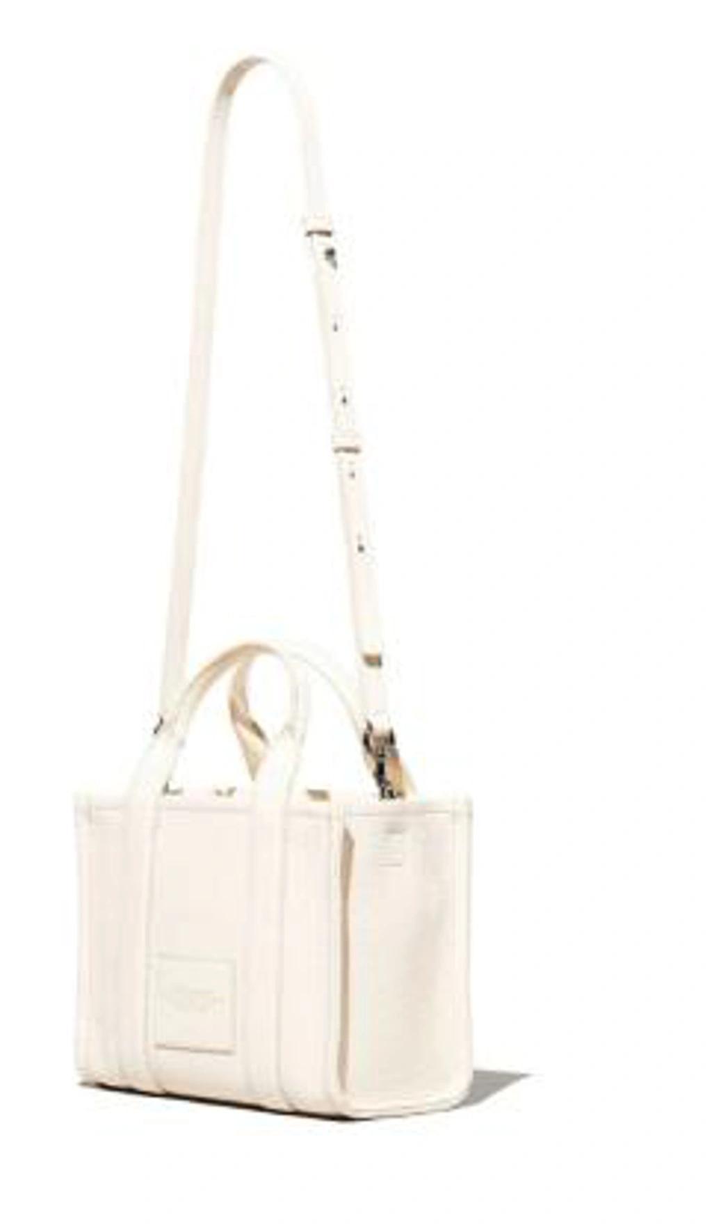 MARC JACOBS The Leather Small Tote Bag In Cotton/silver Product Image