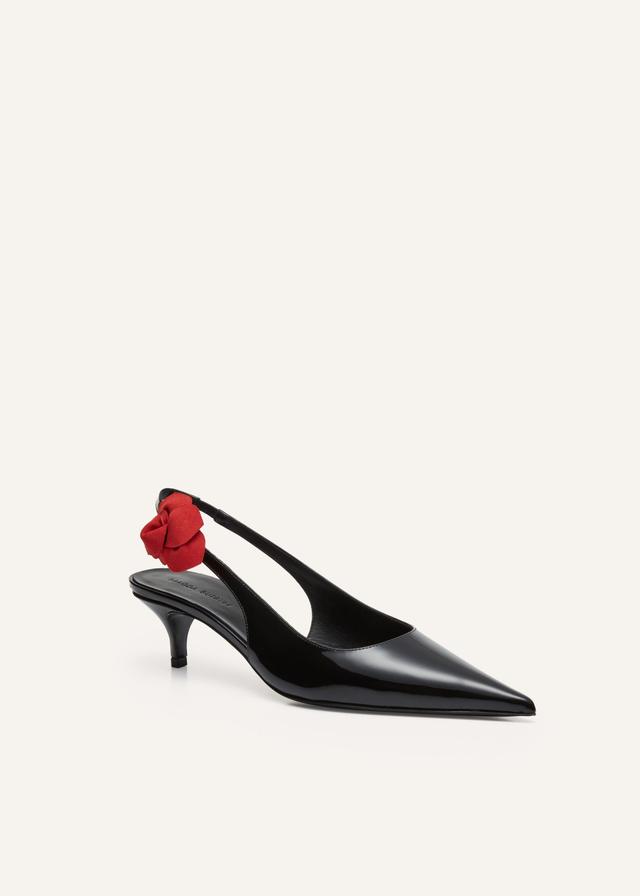 Slingback rose kitten heels in black leather Product Image