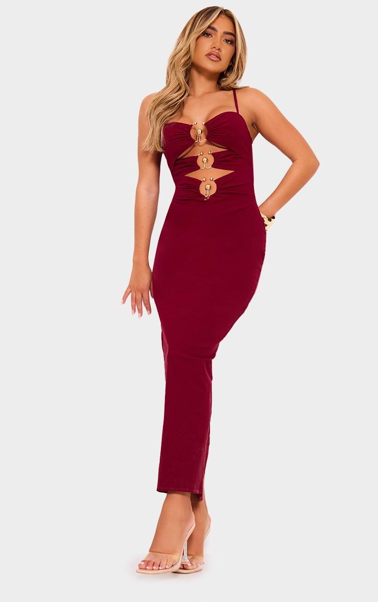 Burgundy Gold Trim Cut Out Maxi Dress Product Image