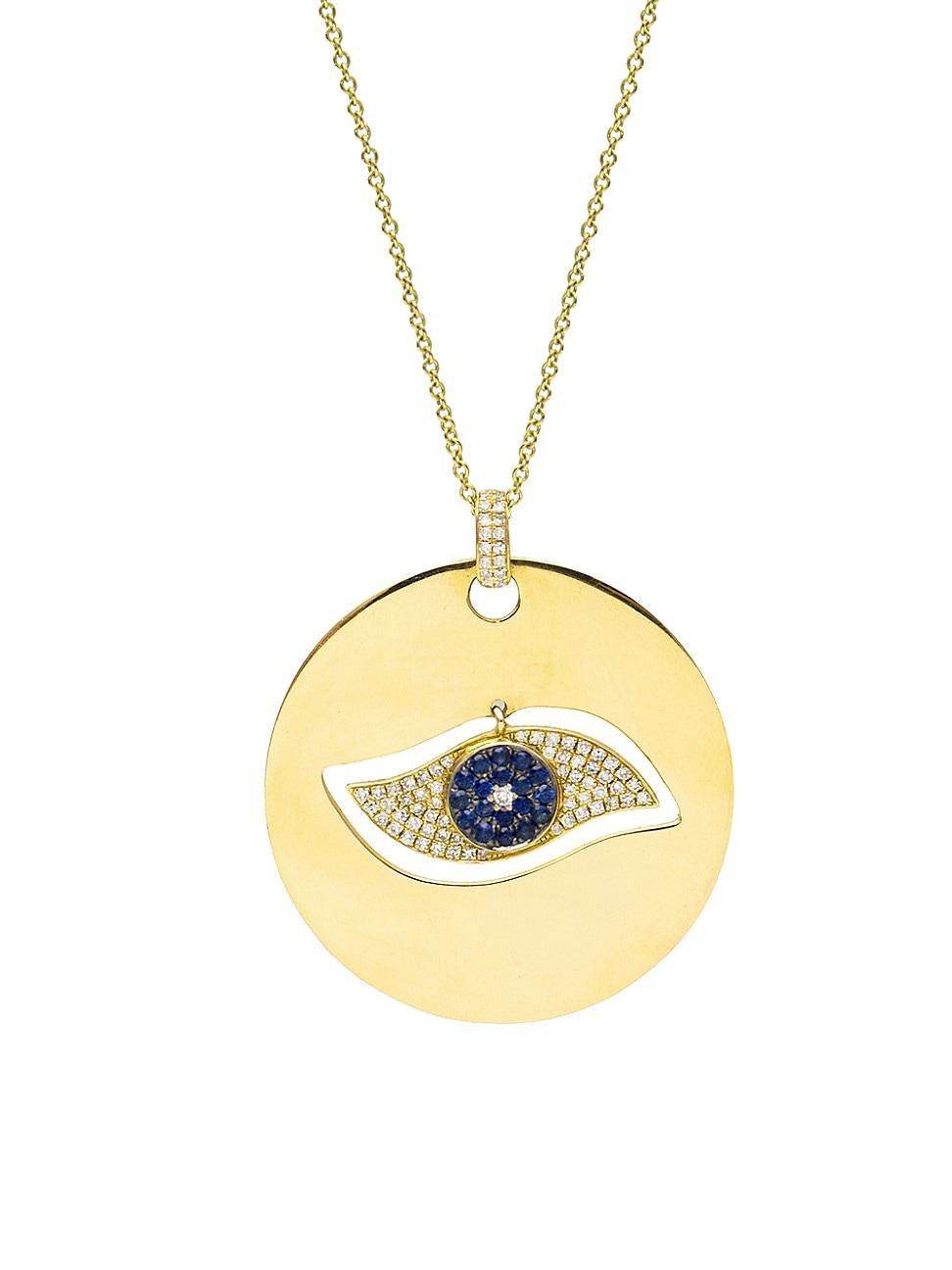 Womens 18K Yellow Gold, Blue Sapphire & 0.17 TCW Diamond Evil Eye Pendant Necklace Product Image