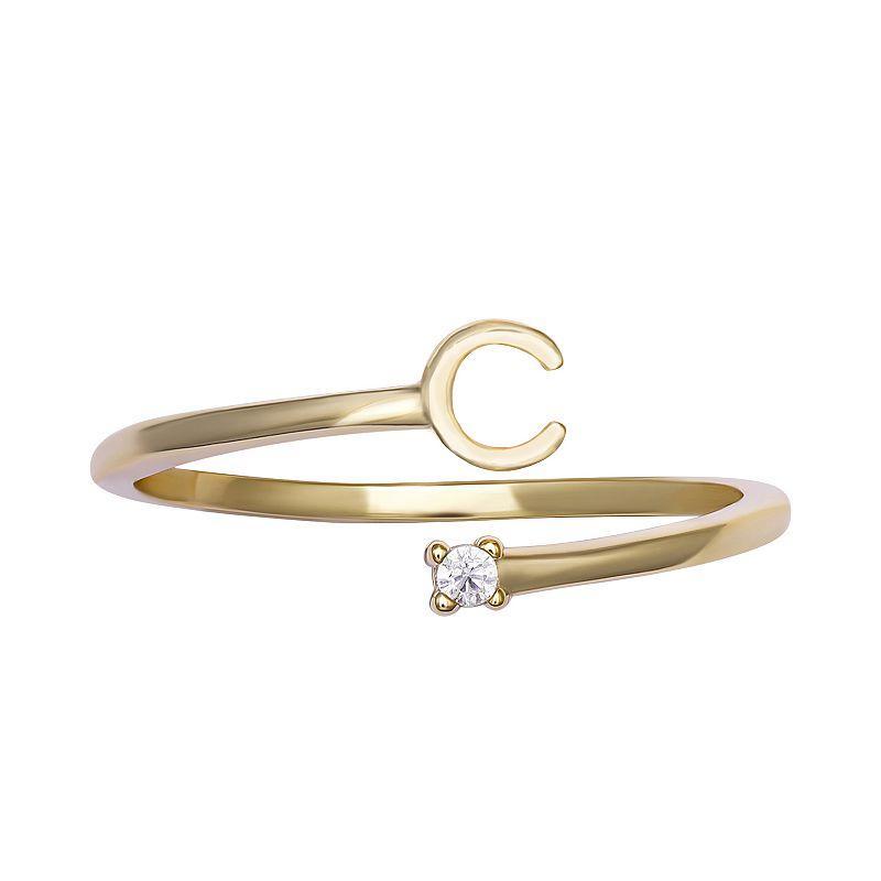 PRIMROSE Sterling Silver Cubic Zirconia Initial Bypass Band Ring, Womens Yellow Product Image