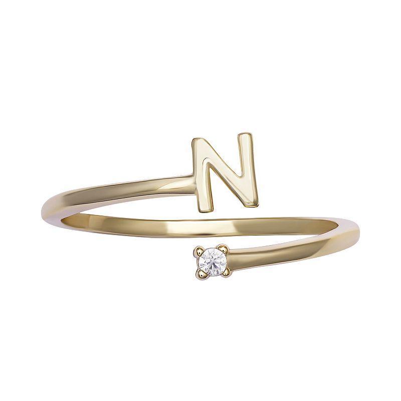 PRIMROSE Sterling Silver Cubic Zirconia Initial Bypass Band Ring, Womens Yellow Product Image