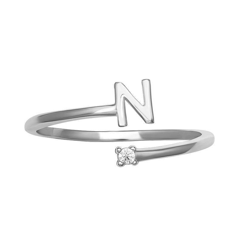 PRIMROSE Sterling Silver Cubic Zirconia Initial Bypass Band Ring, Womens Sterling Silver X Product Image