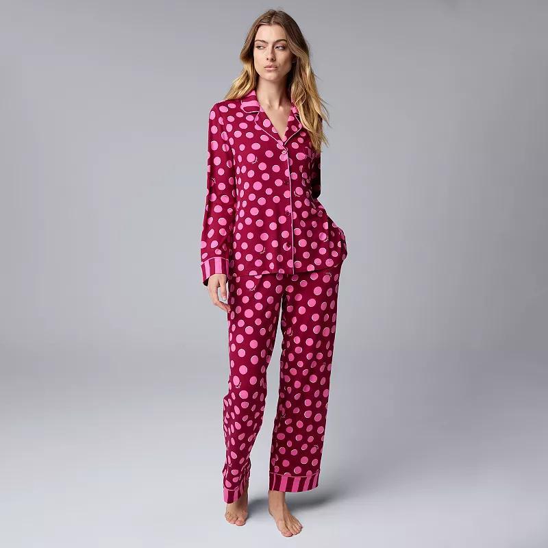 Petite Simply Vera Vera Wang Long Sleeve Cozy Jersey Notch Collar Pajama Top & Pajama Pants Set, Womens Grey Stars Product Image