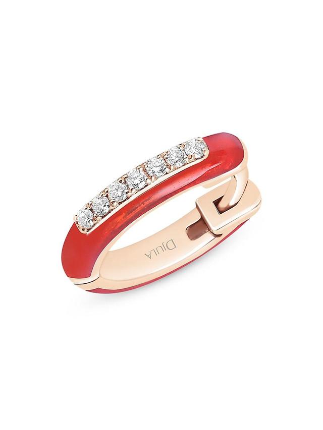 Womens Marbella 14K Rose Gold, Red Enamel, & Diamond Single Huggie Hoop Earring Product Image