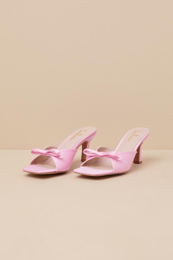 Octavie Pink Satin Bow High Heel Slide Sandals Product Image