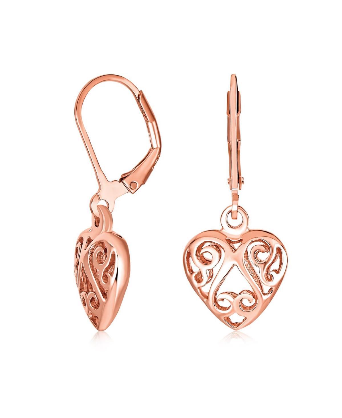 Open Lightweight Scroll Filigree Multi Heart Shape Puff Hearts Drop Dangle Earrings For Women Girlfriend Gold Plated .925 Sterling Silver Lever b Product Image