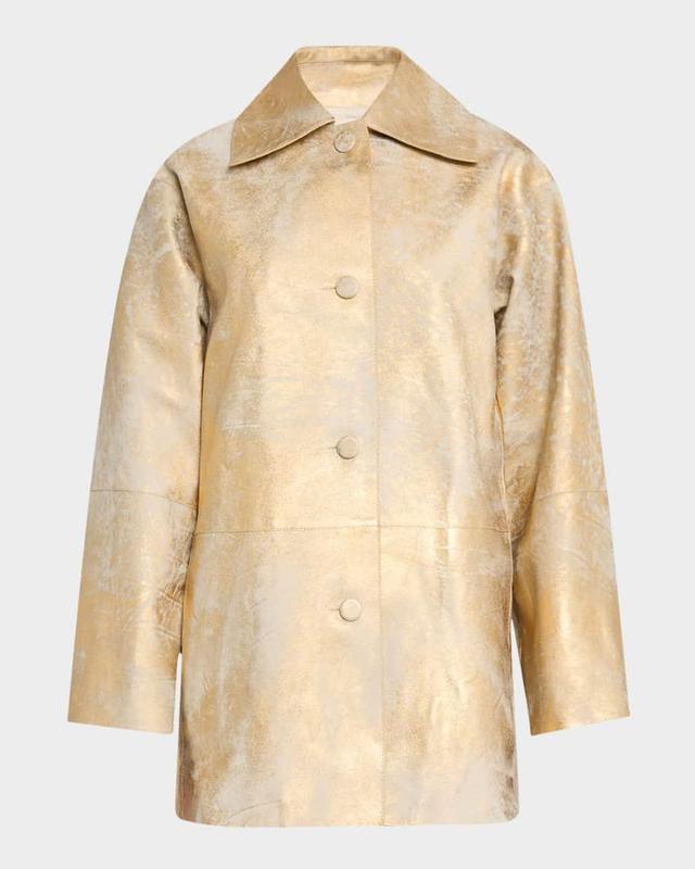 Oversized Metallic Leather Swing Coat Product Image