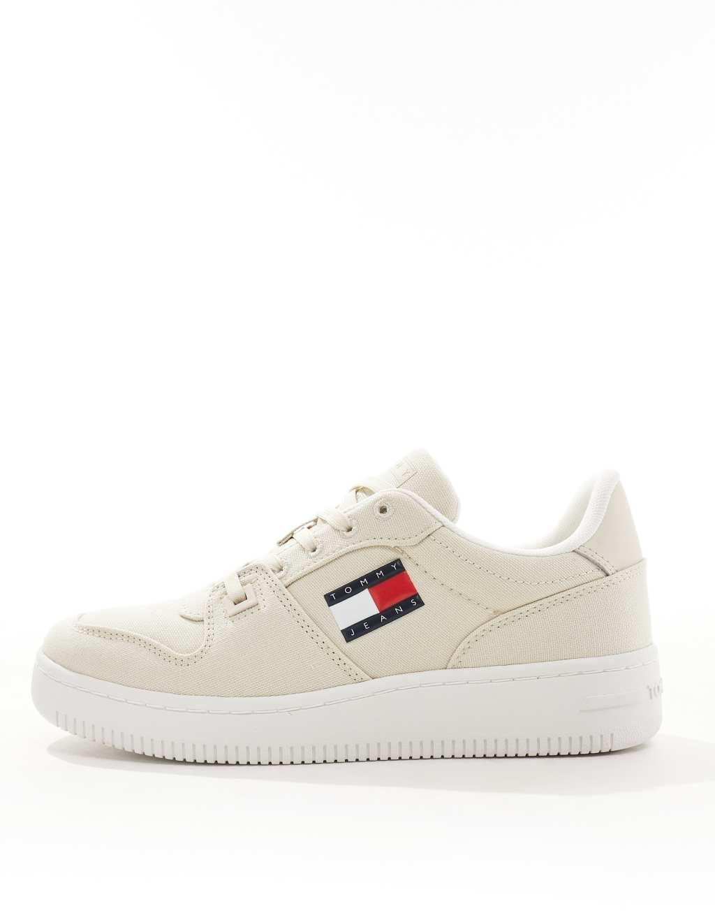 Tommy Jeans retro basket textile sneakers in beige Product Image