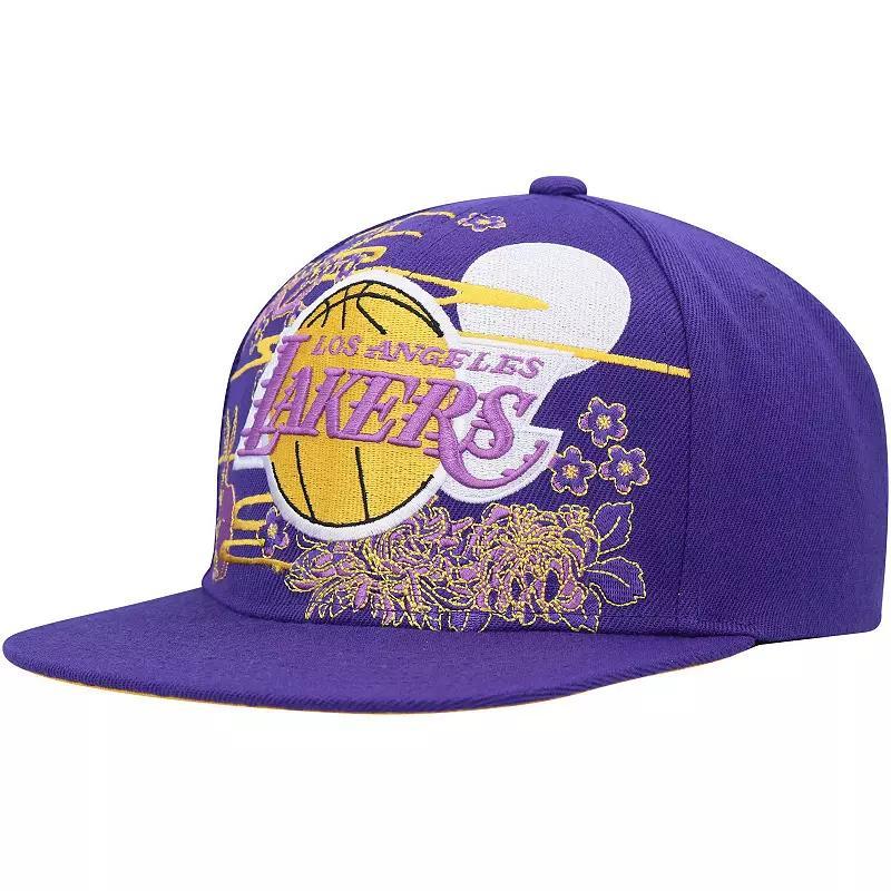 Mens Mitchell & Ness Purple Los Angeles Lakers Hardwood Classics Asian Heritage Scenic Snapback Hat Product Image