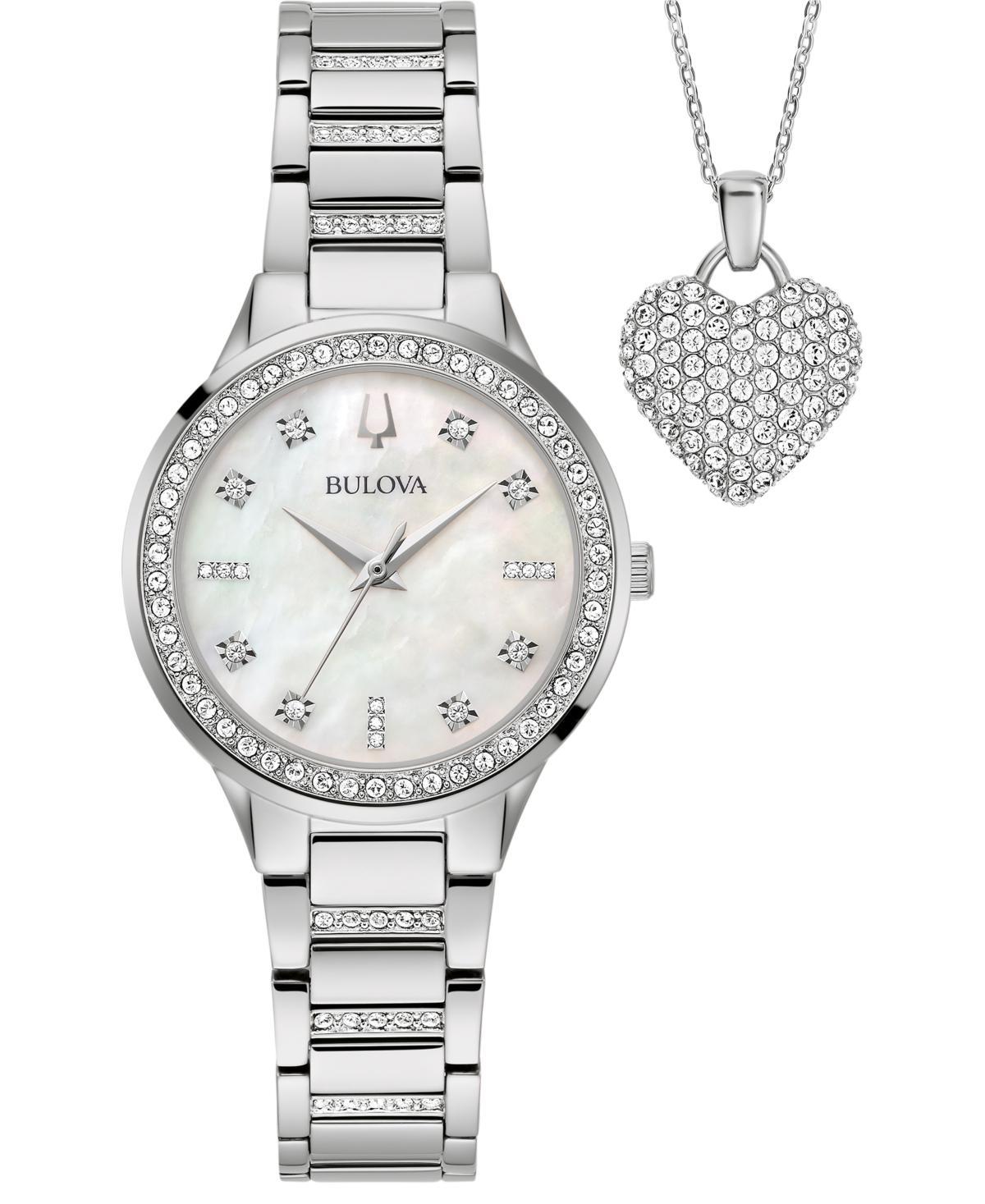 Bulova Womens Classic Crystal Stainless Steel Bracelet Watch Box Set 30mm Product Image