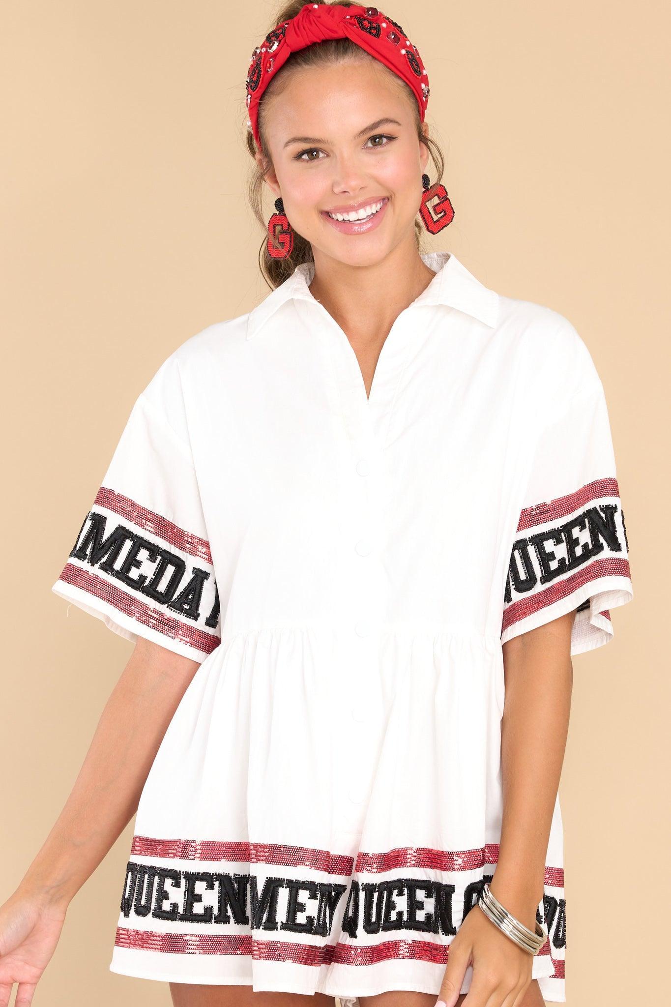 White, Black, & Red Jersey Queen Romper Product Image