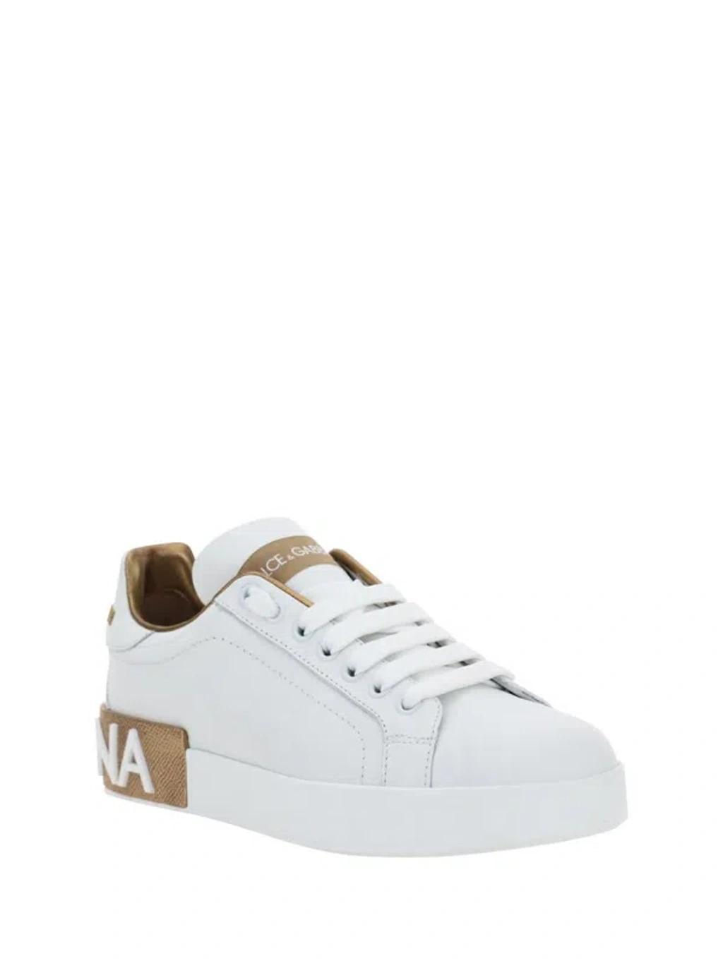 DOLCE & GABBANA Portofino Low-top Sneakers In Calf Leather In White Product Image