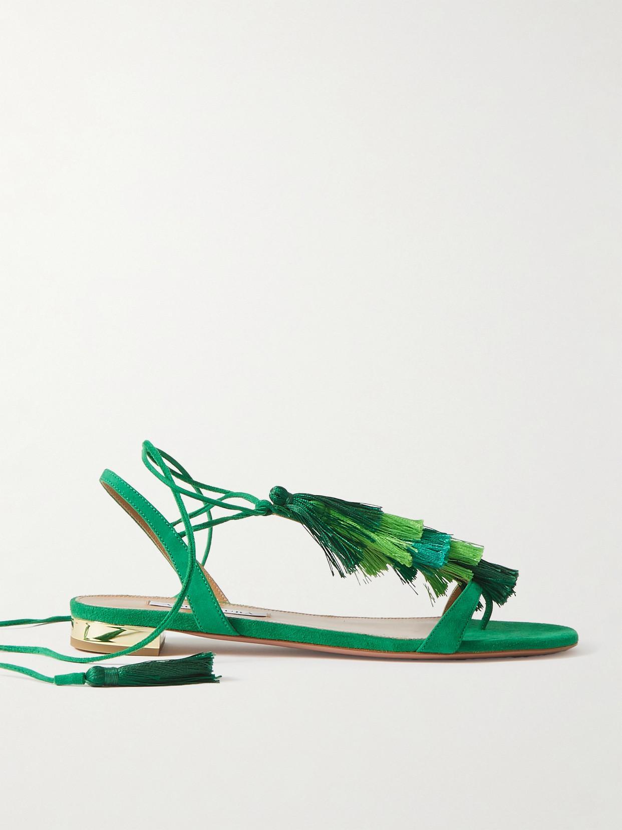 AQUAZZURA Capri Tassel Suede Sandals In Rich Emerald Product Image