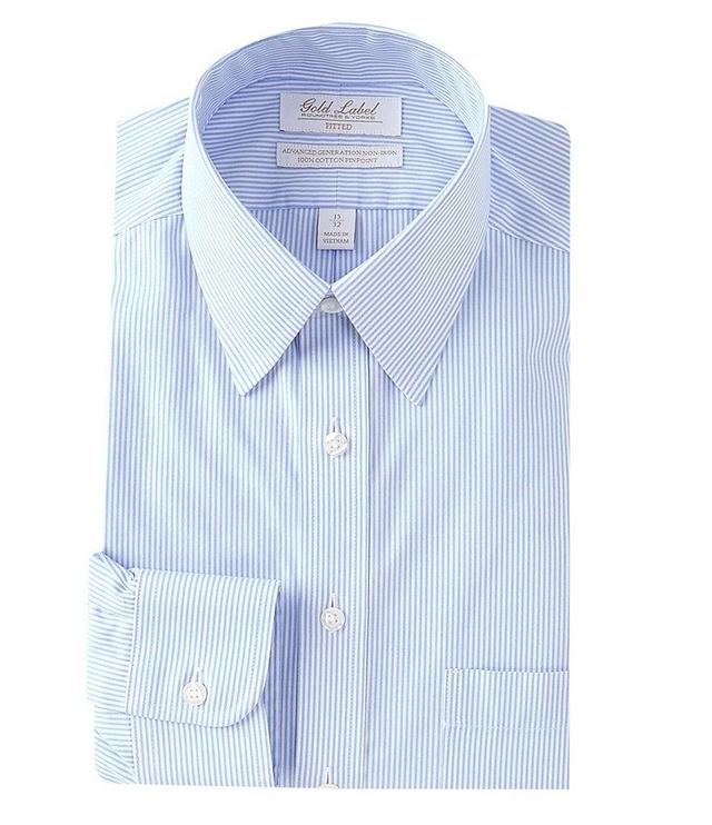 Gold Label Roundtree & Yorke Fitted Non-Iron Point Collar Striped Dress Shirt Product Image